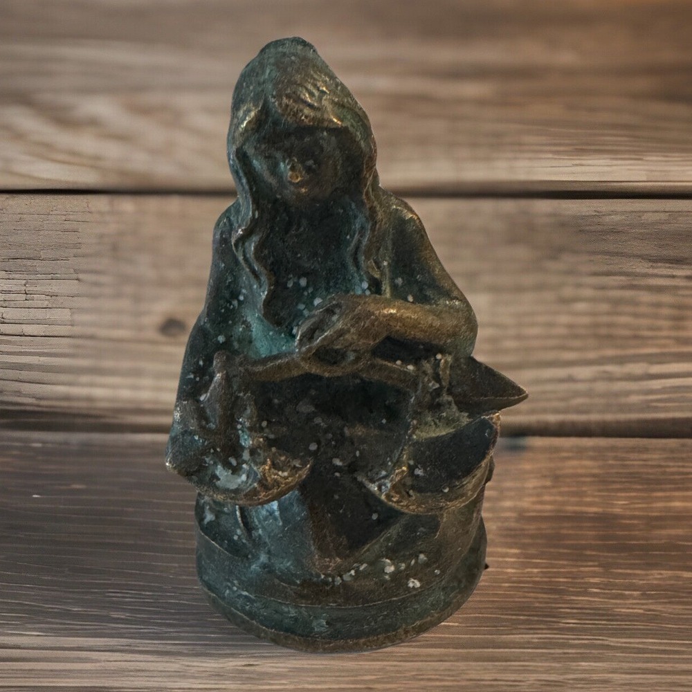 Art Deco Bronze Horoscopes Zodiac Libra Scales Astrology Figurine 3.5 in